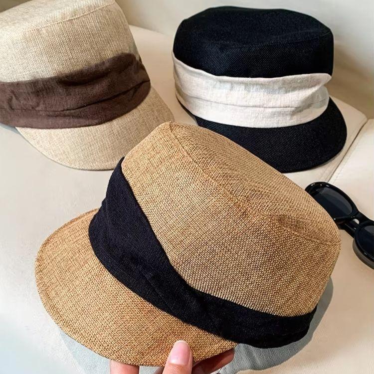 Linen Cotton Equestrian Cap Stylish Pleated Breathable Flat-Top Baseball Cap Women Soft, Breathable Durable Beret