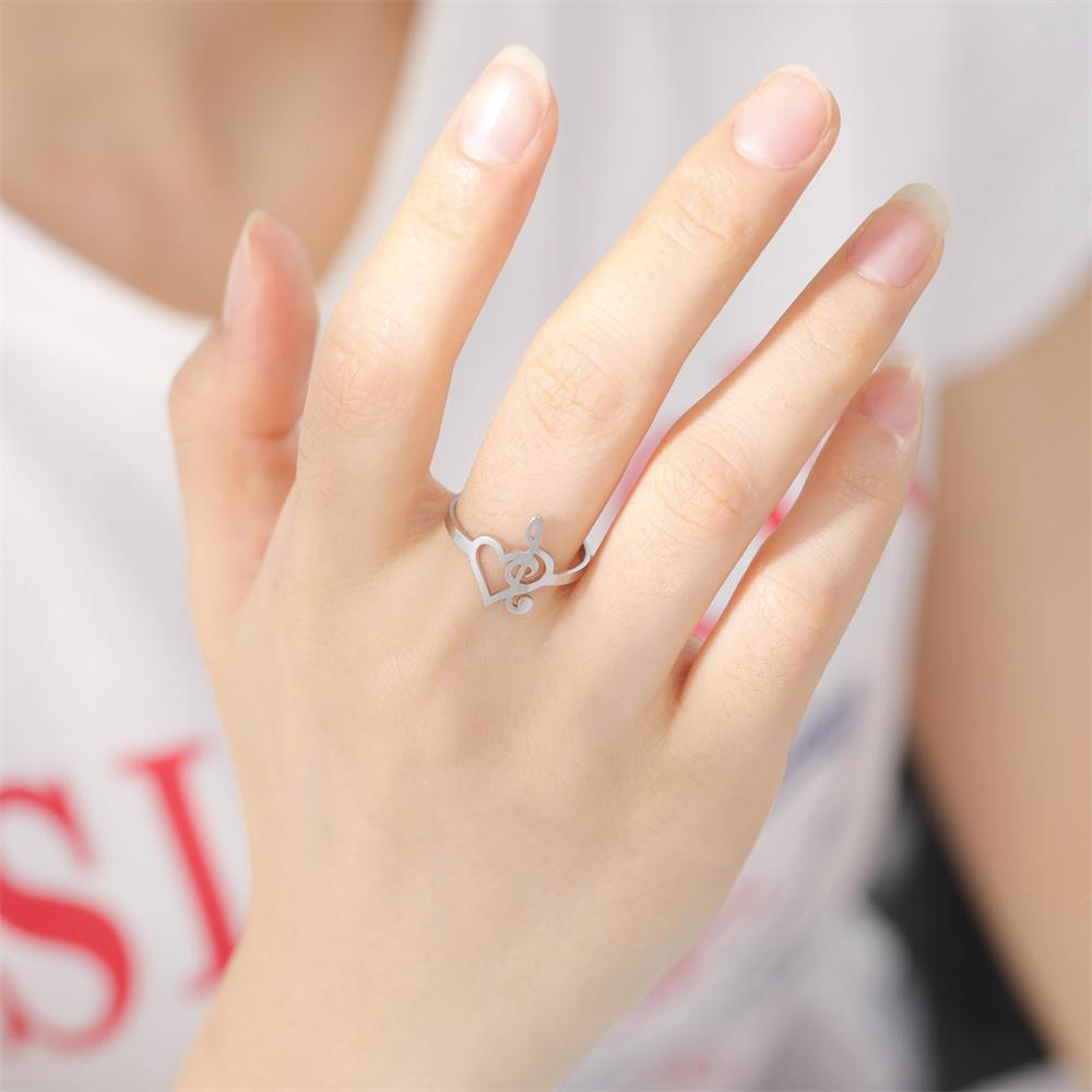 Cazador Adjustable Rings for Women Heart Musical Note Stainless Steel Finger Ring Jewelry 2026 Anniversary Birthday Wedding Gift