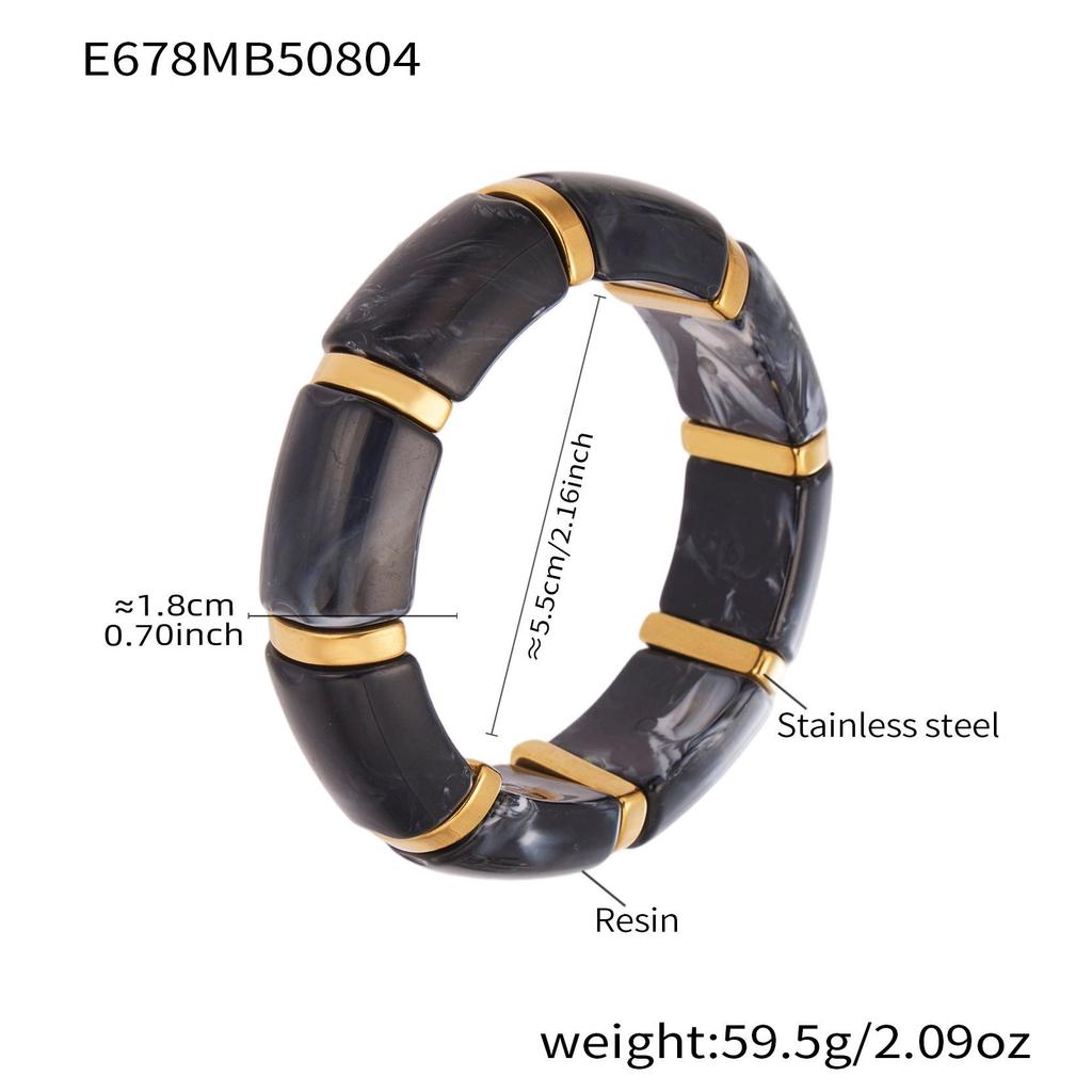 18K Gold-Plated Dopamine Resin Bracelet: European & American Light Luxury Fashion, Versatile Wide Band Elastic Design.