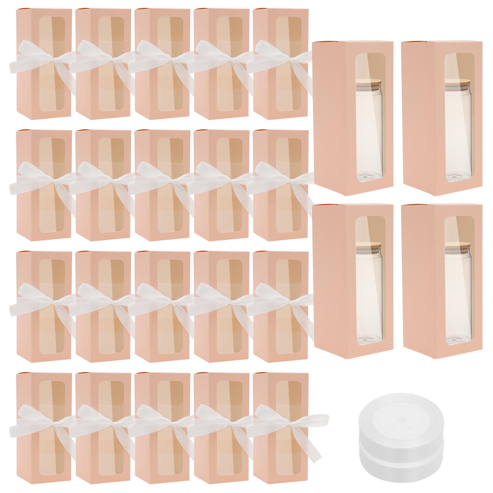 

24Pcs Gift Packaging Box with Ribbon and Transparent PVC Window Wedding Christmas Birthday Party Decoration Gift Candy Cup Box 8x8x20cm