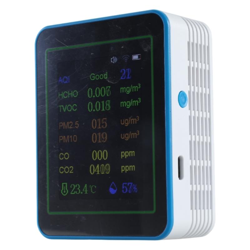 Air Quality Pollution Meter Tester with Time Display WiFi Air Quality Detectors Home HCHO TVOC CO CO2 Testing Meter