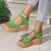 Sandals women's foreign trade large size 2025 summer new muffin wedge heel platform sandals suede women's high-heeled sandals
