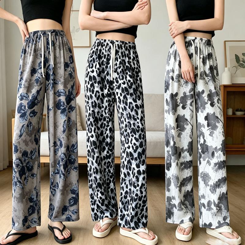Ice silk wide-leg pants women's summer thin new Chinese ink cool pants high-waisted casual pants trousers women's clothing