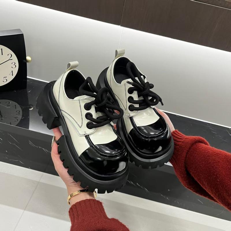 Platform women's spring and autumn new height-increasing muffin lace-up color matching single shoes comfortable small leather shoes