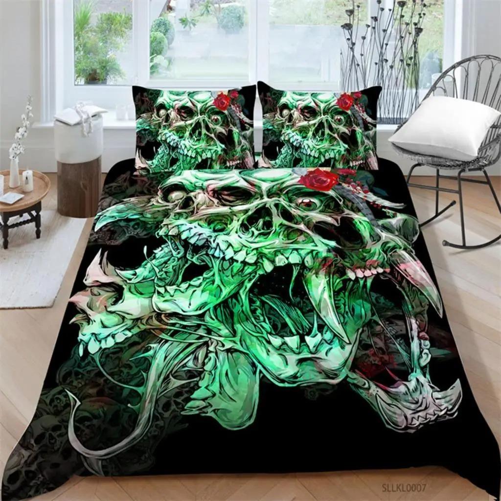 Sugar Skull Duvet Cover Gothic Skull Skeleton Bedding Set Horror Theme Comforter Cover Full King For Teens Adults Bedroom Decor