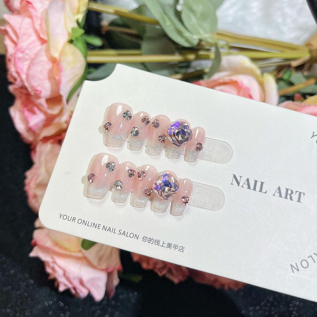 Handmade Rose Blush Cat Eye Press-on Nails