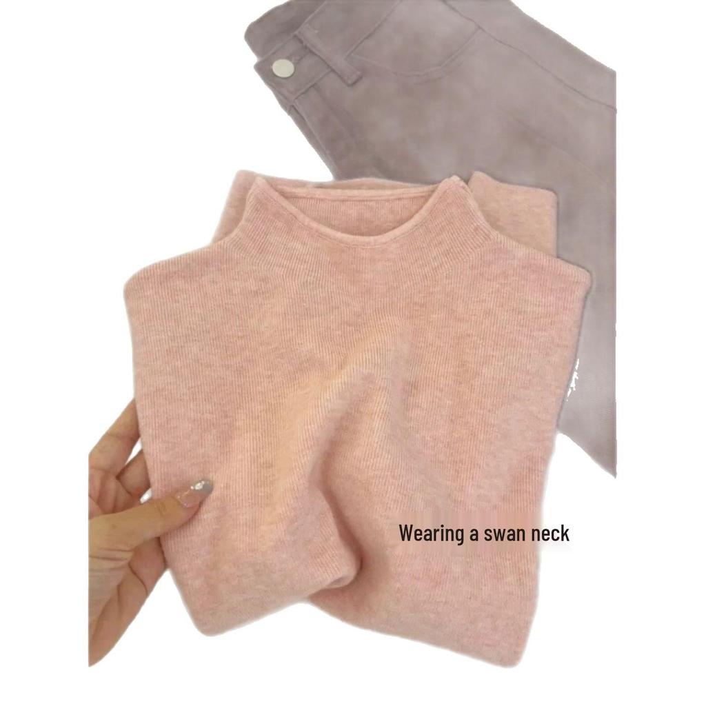 Women's Slim-Fit Soft Knitted Pullover Sweater, Suitable for Spring, Autumn, and Winter, Solid Colors