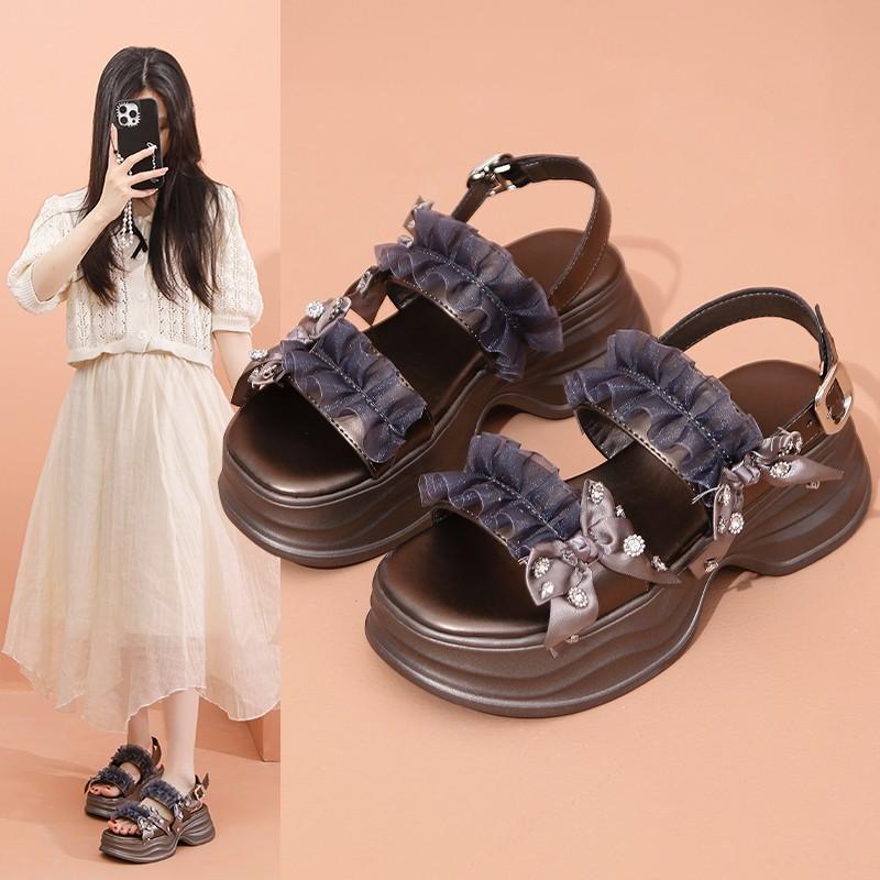 Summer High Platform Women Sandals Buckle 10CM Wedges Bling Shoes 2025 Outside Chunky Sandals Beach Casual Slides Woman