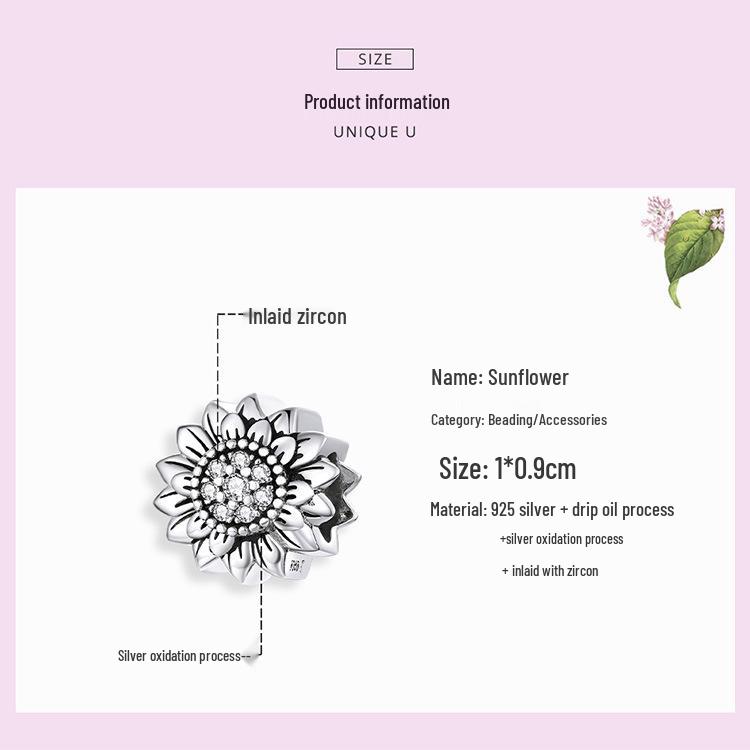 Vintage Oxidized Silver Sunflower Beads for DIY Bracelets - SCC1507