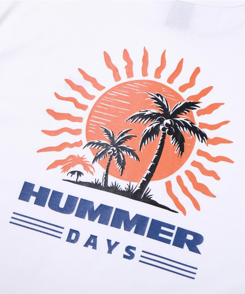 HUMMER [32-Count Cotton] Sunset Back Graphic Cool Short Sleeve T-Shirt White