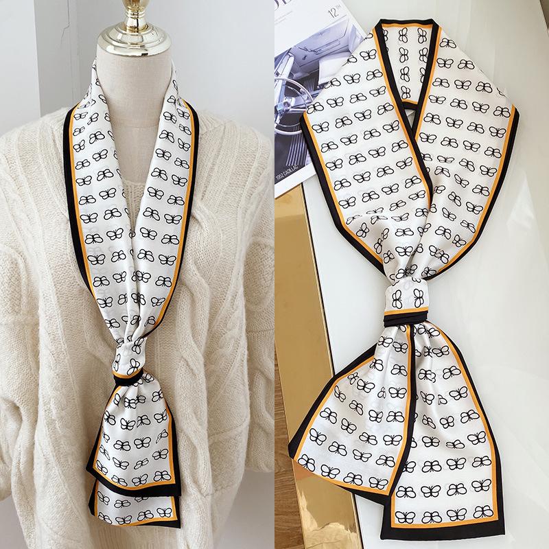 

35 color Women Silk Printed Design Scarf Shawl Fashion Luxury Long Narrow Small Silk Scarves Ladies Headband Headscarve One Size