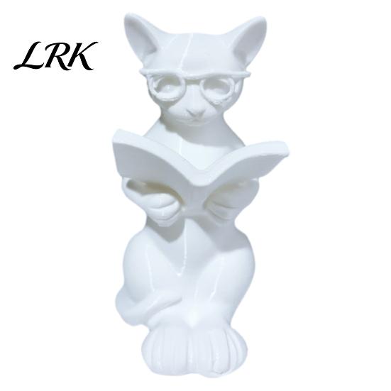 Настольное украшение Кот 3D-печатная статуэтка Читающий, Держащая книгу, Очки, Фигурка, Художественная Современная Декоративная Скульптура Животного для Дома, Офиса, Декора, Черный белый