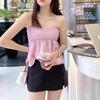Beautiful Summer Internet Celebrity New Women's Sweet Bubble Pleated Lace-up Suspender Vest Top