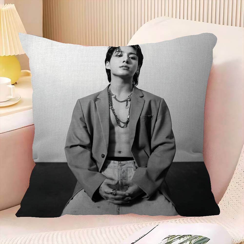 E-Euphoria J-Jungkook-K-Kpop Stil Kissenbezug Sofakissenbezug Heimzimmer Dekoration Kindergeschenk Peach skin 18*18(CM)-1Pcs white