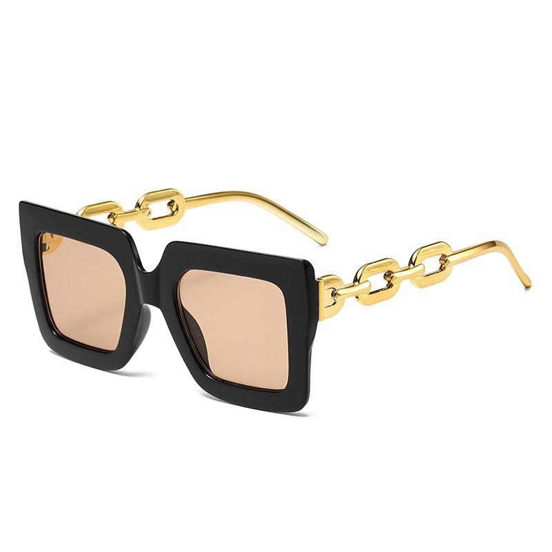 Quadratische Brille mit großem Rahmen, personalisierte Sonnenbrille mit Kette, hochwertige trendige Sonnenbrille für Streetfotografie
