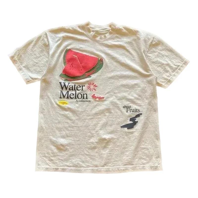 Summer New Fashion Retro T Shirt Fun Fruit Print T-Shirt 100% Cotton Men Short Sleeve T-shirt Casual Women Round Neck Tees Tops