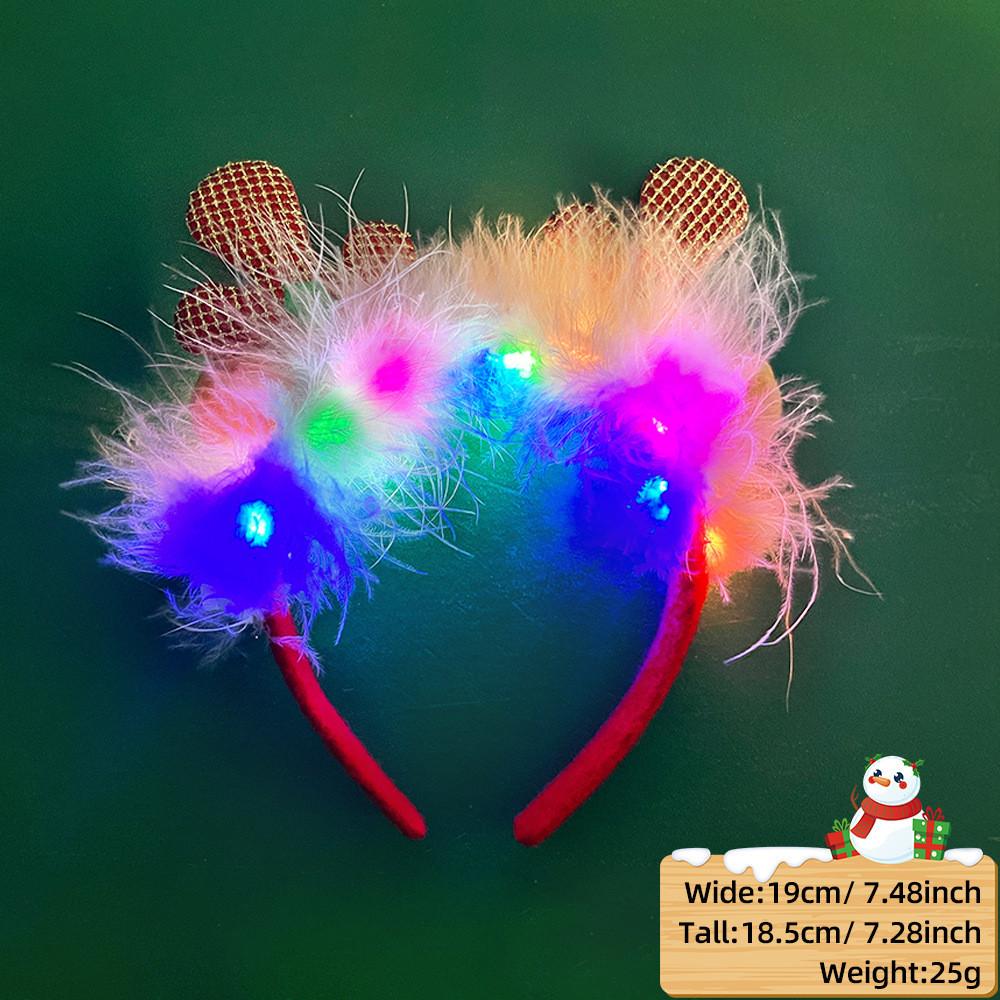 Unique And Colorful Christmas Antler Headband With Soft Plush And Lights For Creative Outfits Party