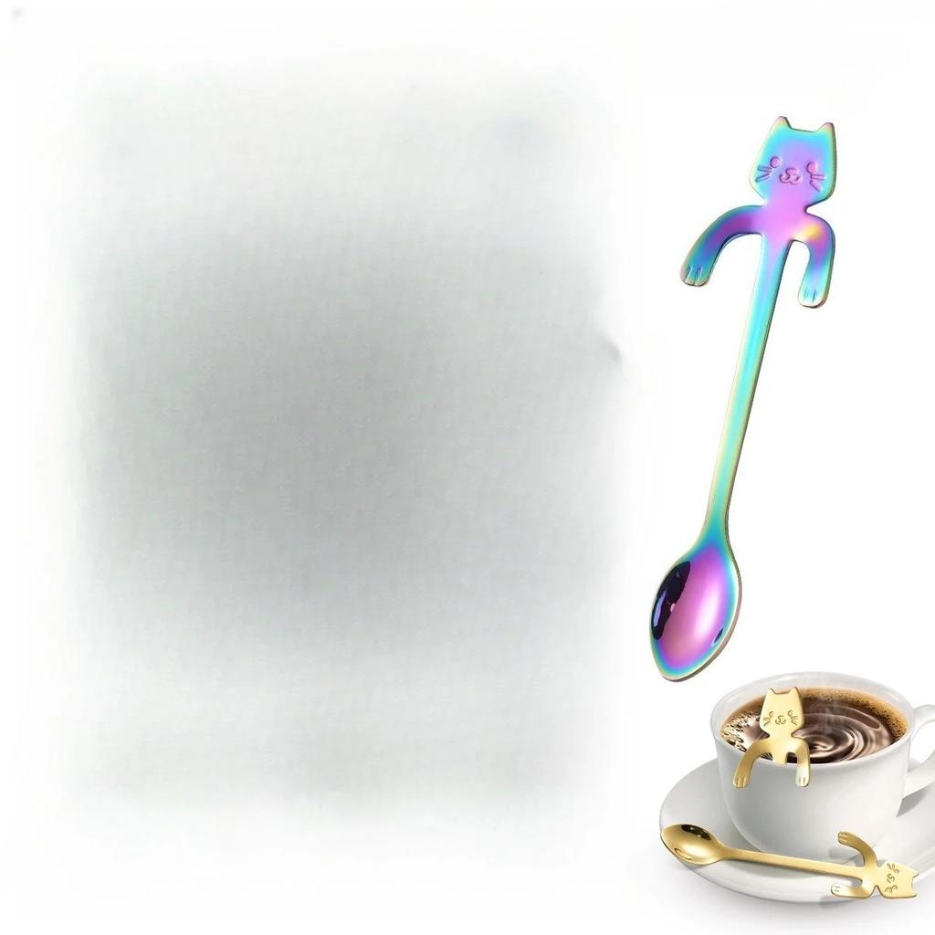 1pc Stainless Steel Coffee Spoon Lovely Cute Cat Shape Teaspoon Dessert Snack Scoop Ice Cream Mini Spoons Tableware