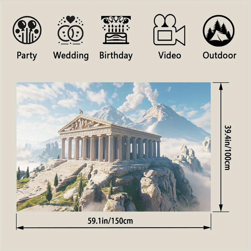 Olympus Mountain background banner - Greek mythological theme and Parthenon design polyester Greek mythological decoration