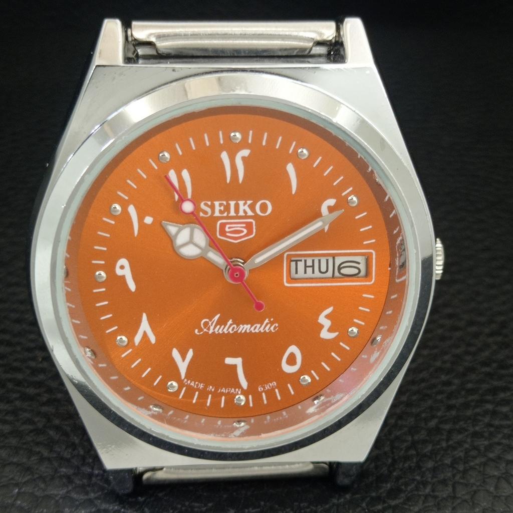 AUTOMATIC VINTAGE REFURBISHED SEIKO 5 6309A JAPAN MENS ORANGE WATCH a442573-1