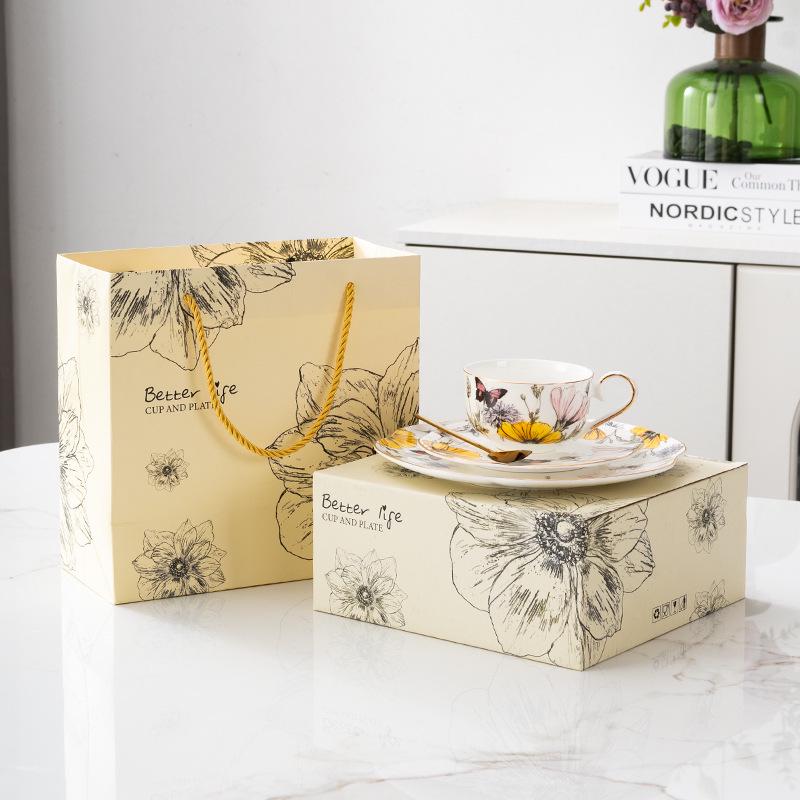 Luxury Bone China Coffee Cup & Saucer Set - Elegant Tea Brewing Gift Box 240ml