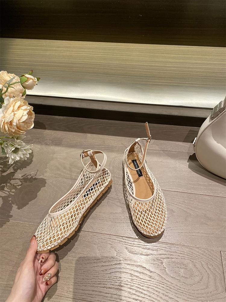 Mesh Breathable French Fairy Style Single Shoes Women 2025 New Summer Round Head Shallow Mouth Ankle Strap Flat With Skirt Tide