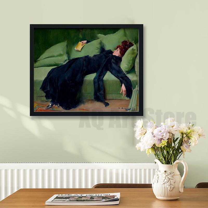 Decadent Young Woman After the Dance by Roman Casas 1899 Antique Canvas Painting Famous Bored Gilded Age Victorian Female Figure