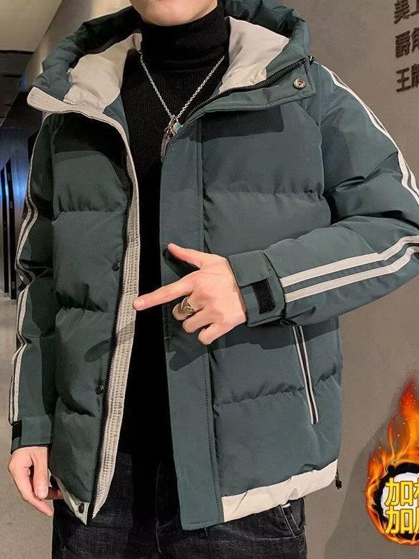 Men's Hooded Cotton-Padded Jacket – Thick, Solid Color, Loose Fit for Autumn and Winter