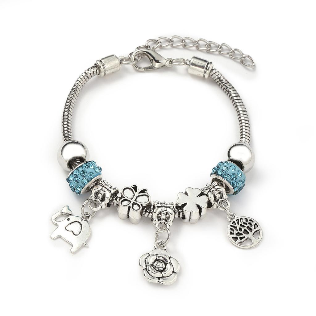 Vintage Handmade Alloy Large Hole Glass Bead Elephant Tree of Life Design Transparent Bracelet Multiple Styles Available