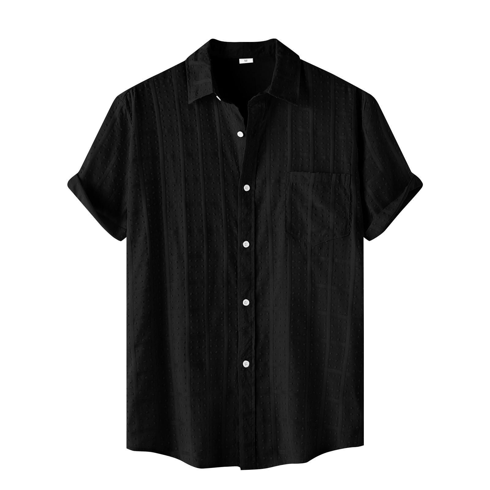 

Мужская повседневная однобортная рубашка в полоску с одним карманом и короткими рукавами L чёрный