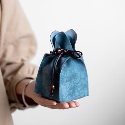Personal Tea Cup Pouch - Portable Drawstring Storage Bag for Travel & Outdoor, Chinese Style Antique Cup Sleeve,  Gift for Tea