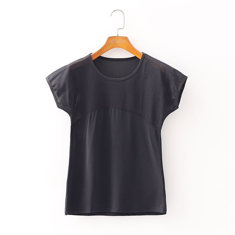 

[Kai] Sports Yoga Brand Discount Women s Clothing Quick-Drying Color Contrast Patchwork High Elasticity Running Short Sleeve T-shirt 1k106 Black S