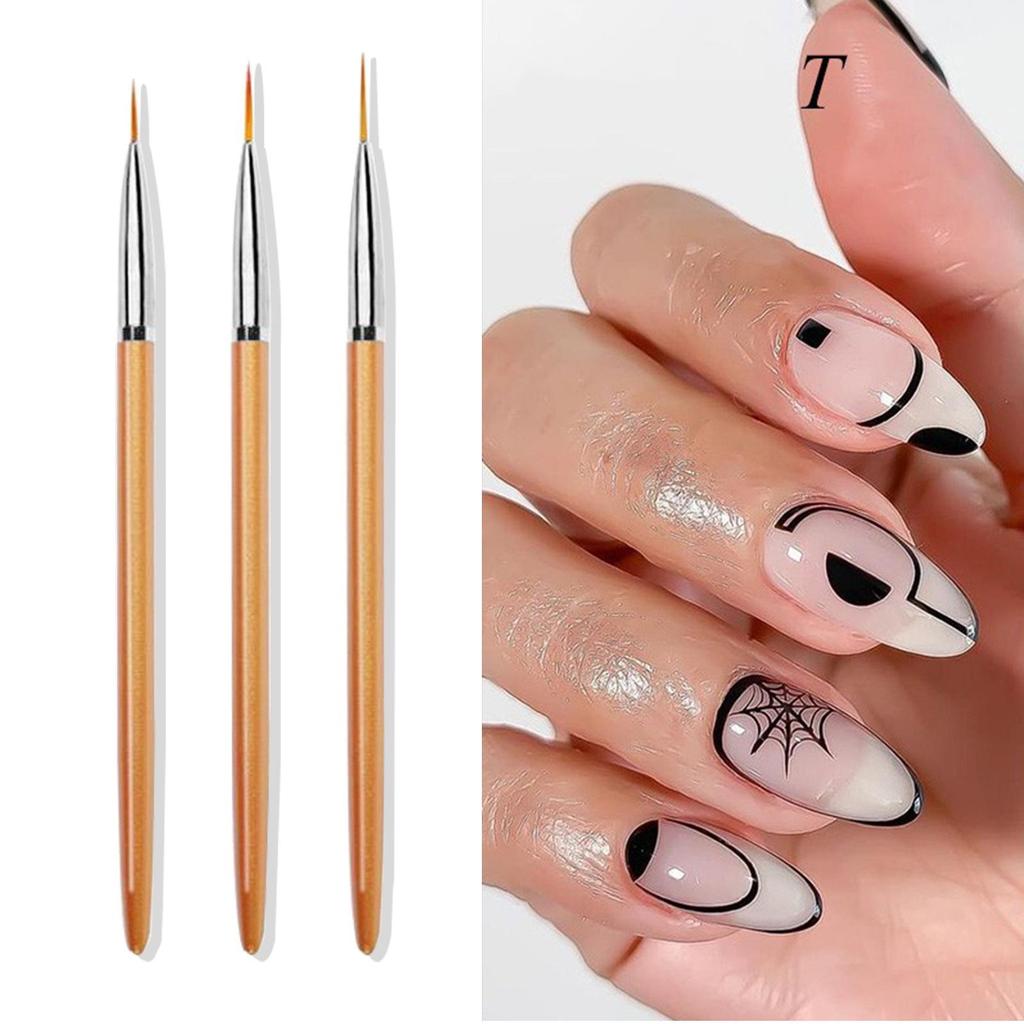 Nail Art Gold Liner Pen & Brush Set - 3 Pieces for Flower Design