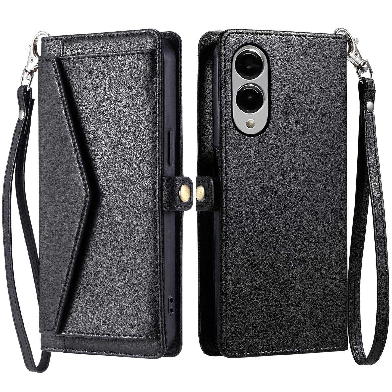 

For Samsung Galaxy S25 Edge Leather Case with Wrist Strap Wallet Stand Phone Cover Black