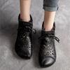 Johnature Sommer Stiefeletten für Frauen Schuhe Aus Echtem Leder Runde Kappe Handgemachte Retro Aushöhlen Atmungsaktive Sandalen