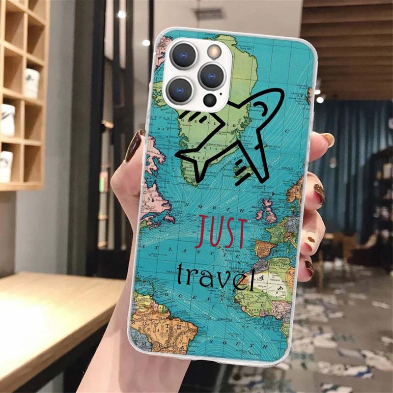 World Map Travel Plans Soft Phone Case For iPhone 14 13 12 Mini 11 Pro Max X XR XS 7 Plus 8 6 6S 5 5S SE 2020 14 7G Pattern Cove