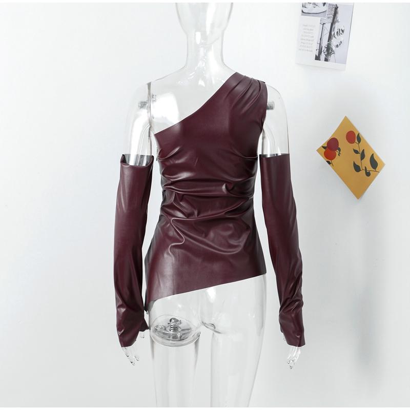 Kvinner Sexy PU kunstskinnvest med hansker Mote en-skulder ermeløs uregelmessig vest vest Slim High Street Topper