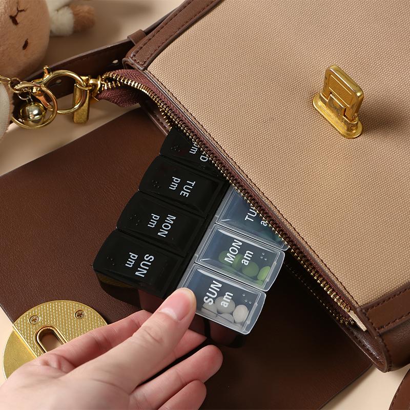 Portable Travel Pill Box Cases Organizer 7 Days 14 Grids 2 Times One Day with Large Compartments for Vitamins Medicine Fish Oils