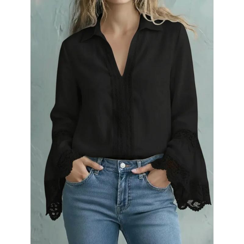 BITCED Women's Fashion Casual Long Sleeve V-Neck Blouses & Shirts