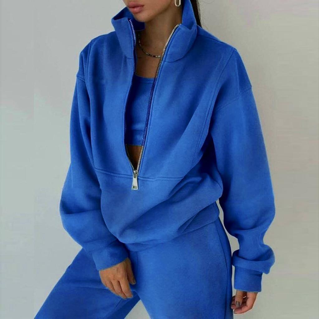 Women 2 Piece Outfits Sweatsuit Set Half Zip Long Sleeve Oversized Sweatshirt And Pencil Pants Wide Leg Sweatpant Set Tracksuit