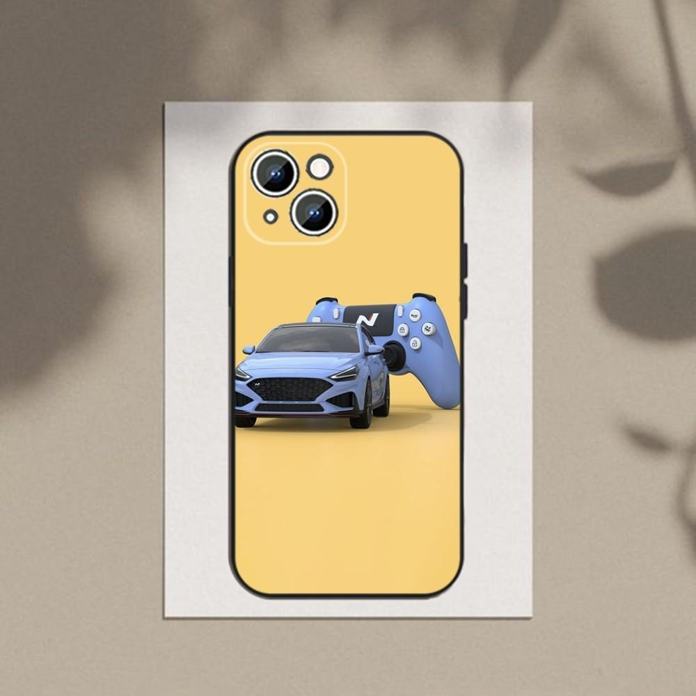 Funda para Teléfono Coche Azul I30N Funda para Teléfono Para Apple iPhone 15,14,13,12,11,XS,XR,X,8,7,Pro,Max,Plus,mini Silicona Negra Cubierta