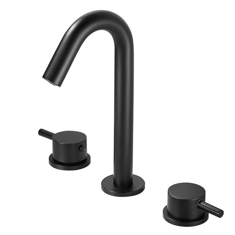 Rubinetto per Lavabo Tuqiu Nero Totalmente in Ottone Cromato Rubinetto per Bagno Rubinetteria per Lavabo Rubinetto a Cascata a 3 Fori Rubinetto dell'Acqua