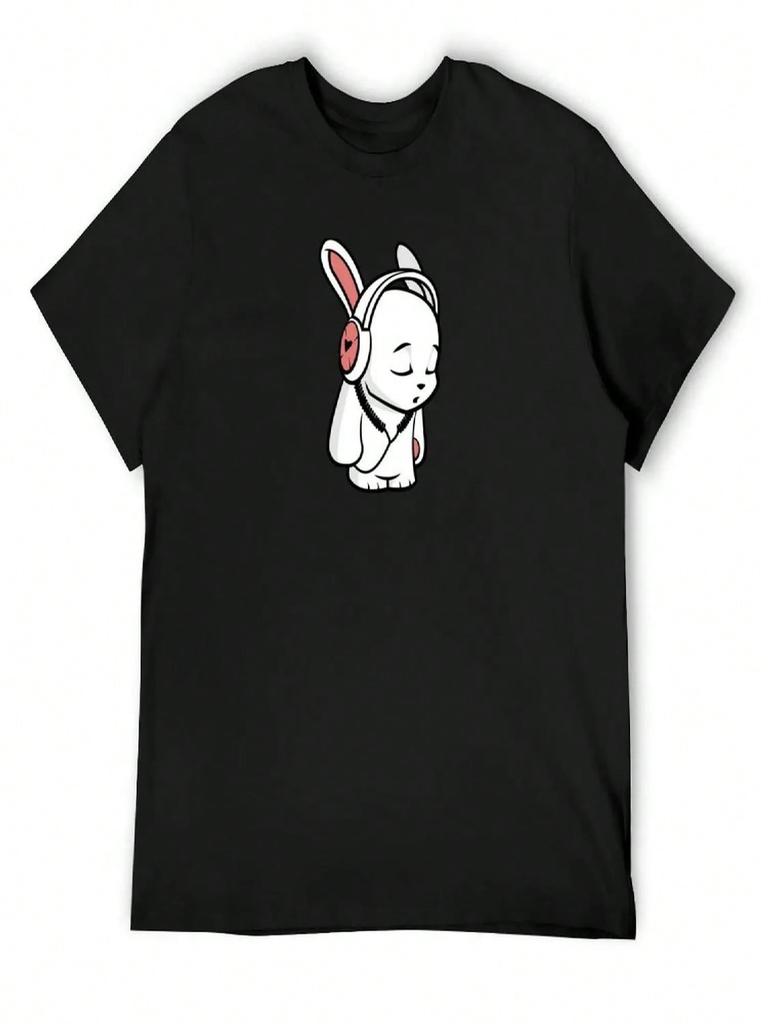 Love Music Cartoon Bunny With Headphones T-Shirt Fashion Shirts Man Clothes T-Shirts Man Outfits For unisex