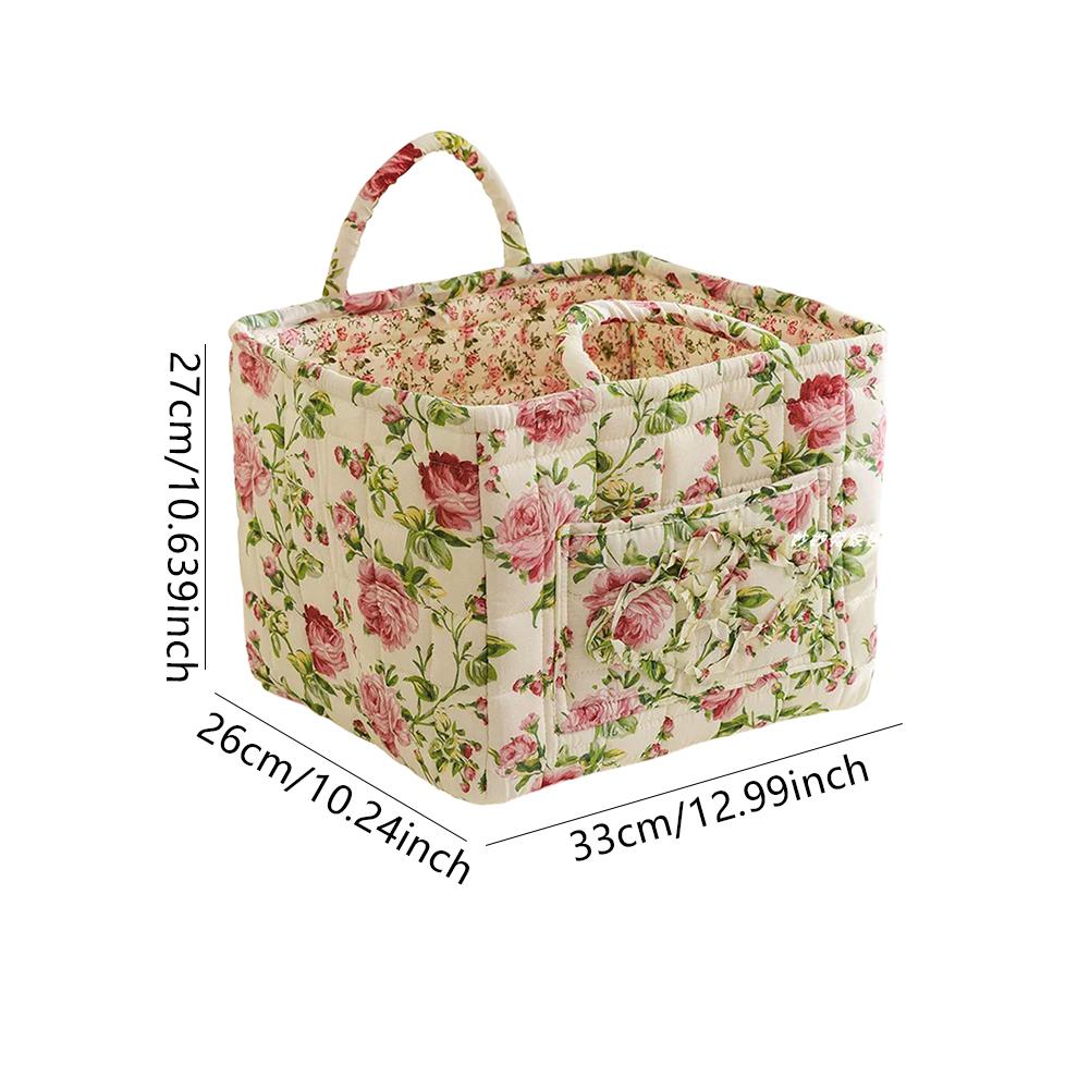 Pastoral style Fabric Storage Basket with Handle Quilted Laundry Hampers Big Capacity Portable Underwear Sorting Basket for Home