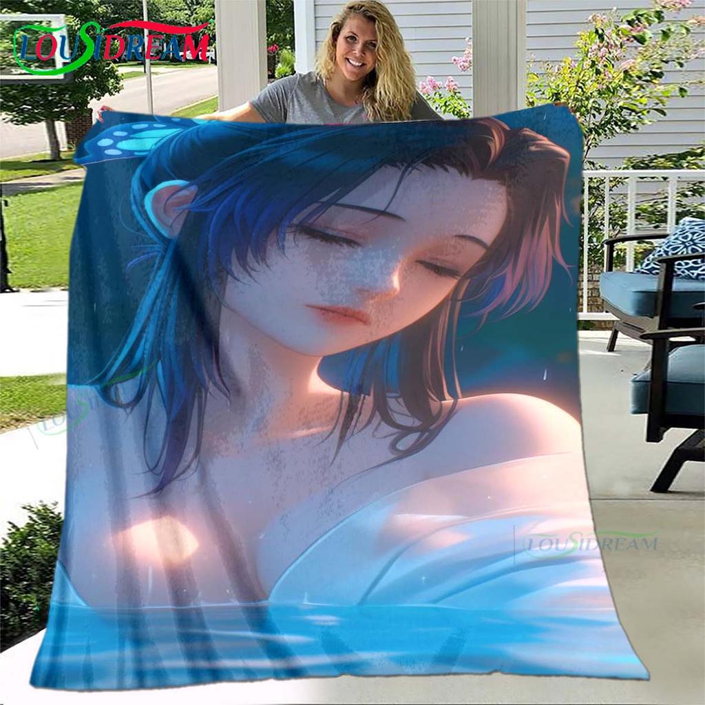 Hot Cute Anime Girl Pattern Blanket Flannel Thin Blanket Portable Home Travel Office Lunch Break Blanket Birthday Gift