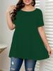 Europejski i Amerykański Damski T-shirt Plus Size Jednolity Kolor Okrągły Dekolt Krótki Rękaw - 2026 Nowy Luźny Model Wyszczuplający