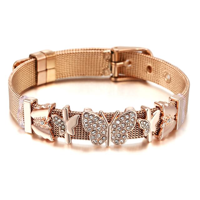 

Новий сітчастий браслет із нержавіючої сталі у формі метелика Micro Pave Cz Spacer Charm, ремінь для годинника, браслети, браслети, подарунок для жінок