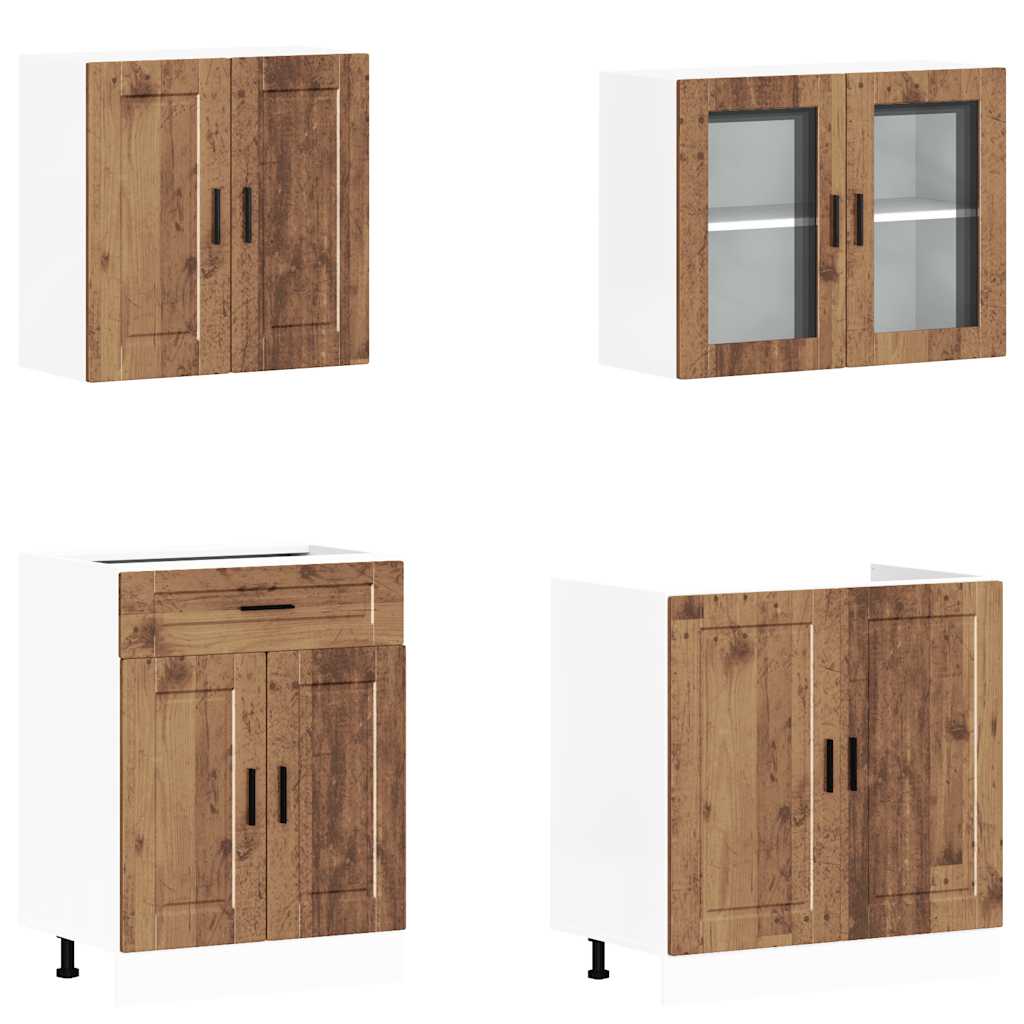 4 Piece Kitchen Cabinet Set  Porto  Rustic Wood Look Engineered Wood