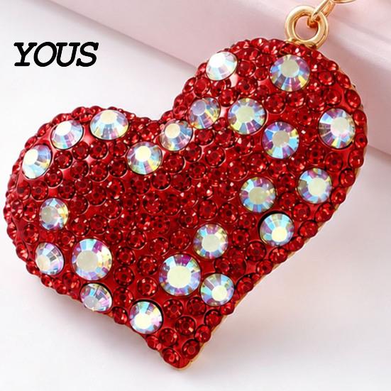 Zinc Alloy Key Ring Sparkling Rhinestone Love Heart Keychain , Car Purse Decoration Ring, Handbags Backpacks Charm Accessory, Gift for Women
