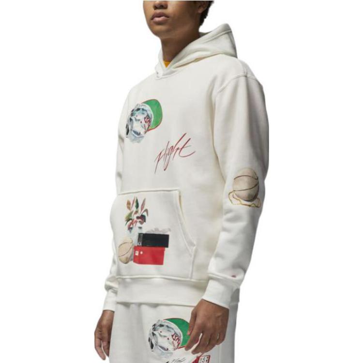 Air Jordan Alphabet Pattern Pullover Hooded Long Sleeves Hoodie White DQ8044-133
